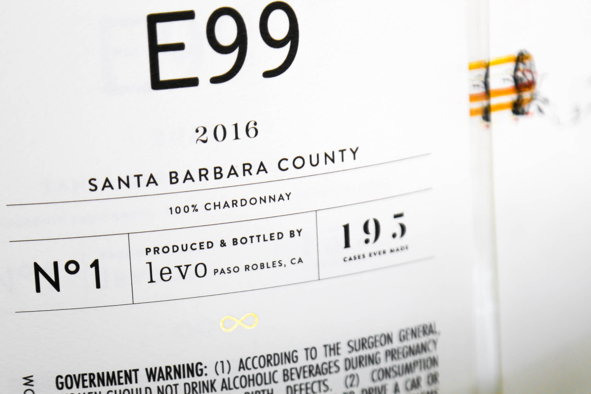 Close Up Detail Shot of Gold Foil for Levo Wine E99 Label by Paso Robles Wine Photographer Amarie Design Co.