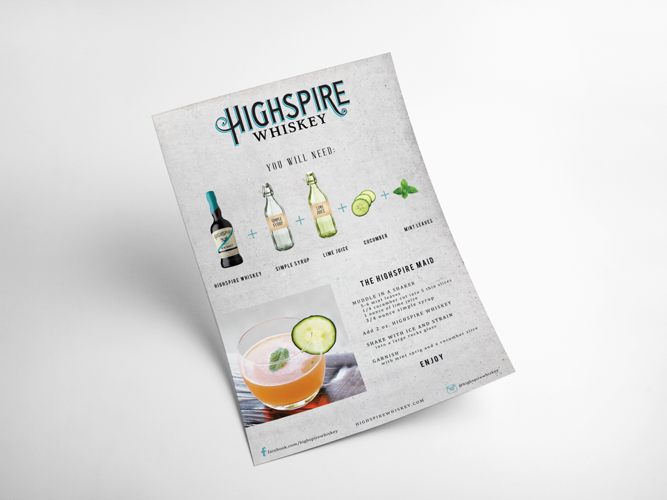 Graphic Design for Whiskey Brand - Design of Cocktail Menu and Recipe Card by Amarie Design Co.