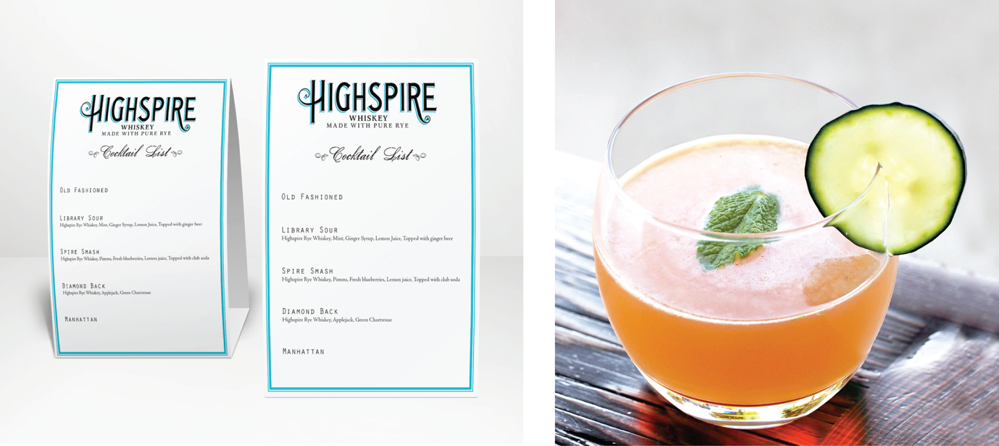Cocktail Photography and Cocktail Menu Design by Amarie Design Co. for Highspire Whiskey