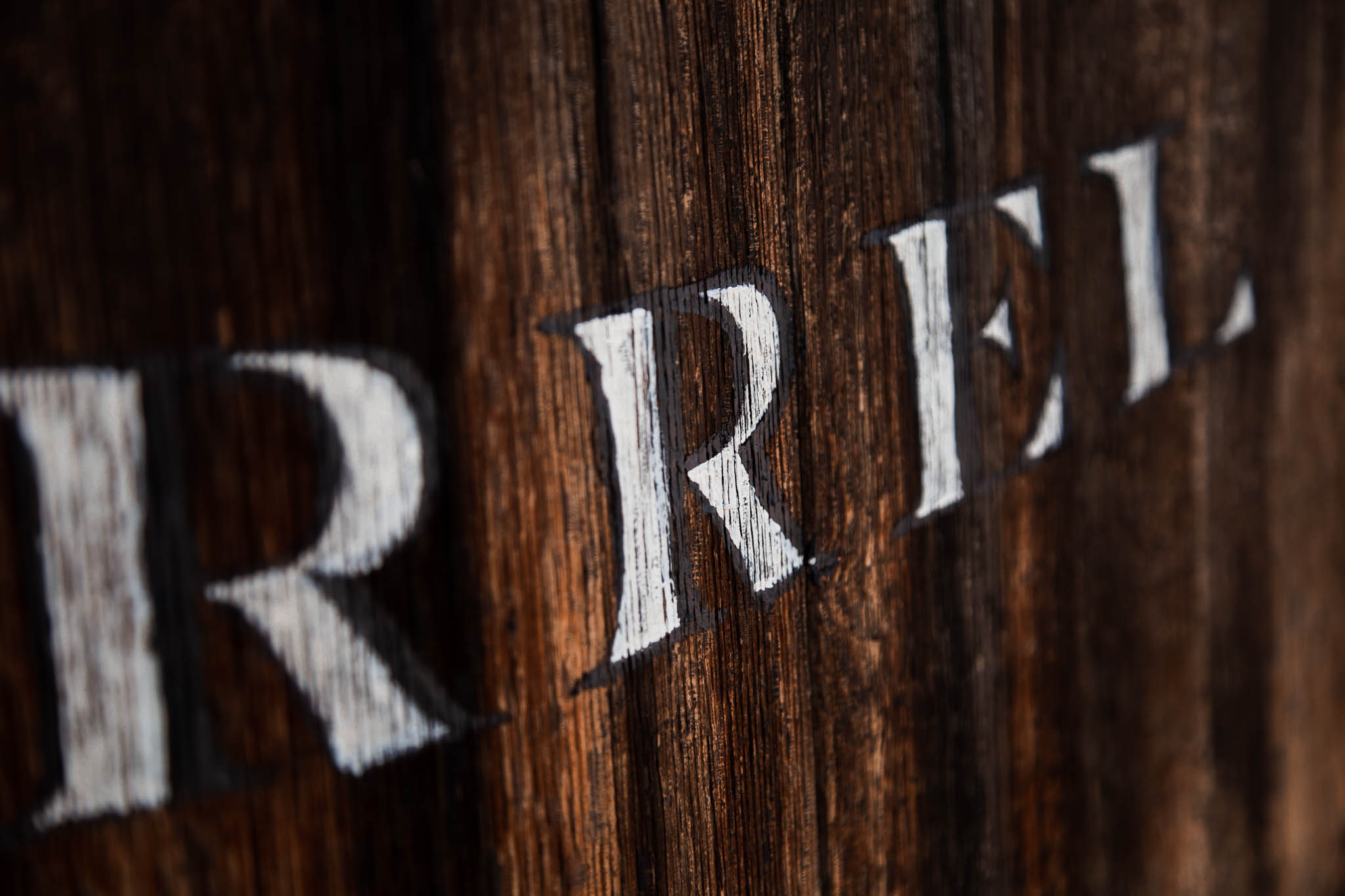 Details of Hand painted Barrel used as Hand Lettered Signage for San Diego Winery