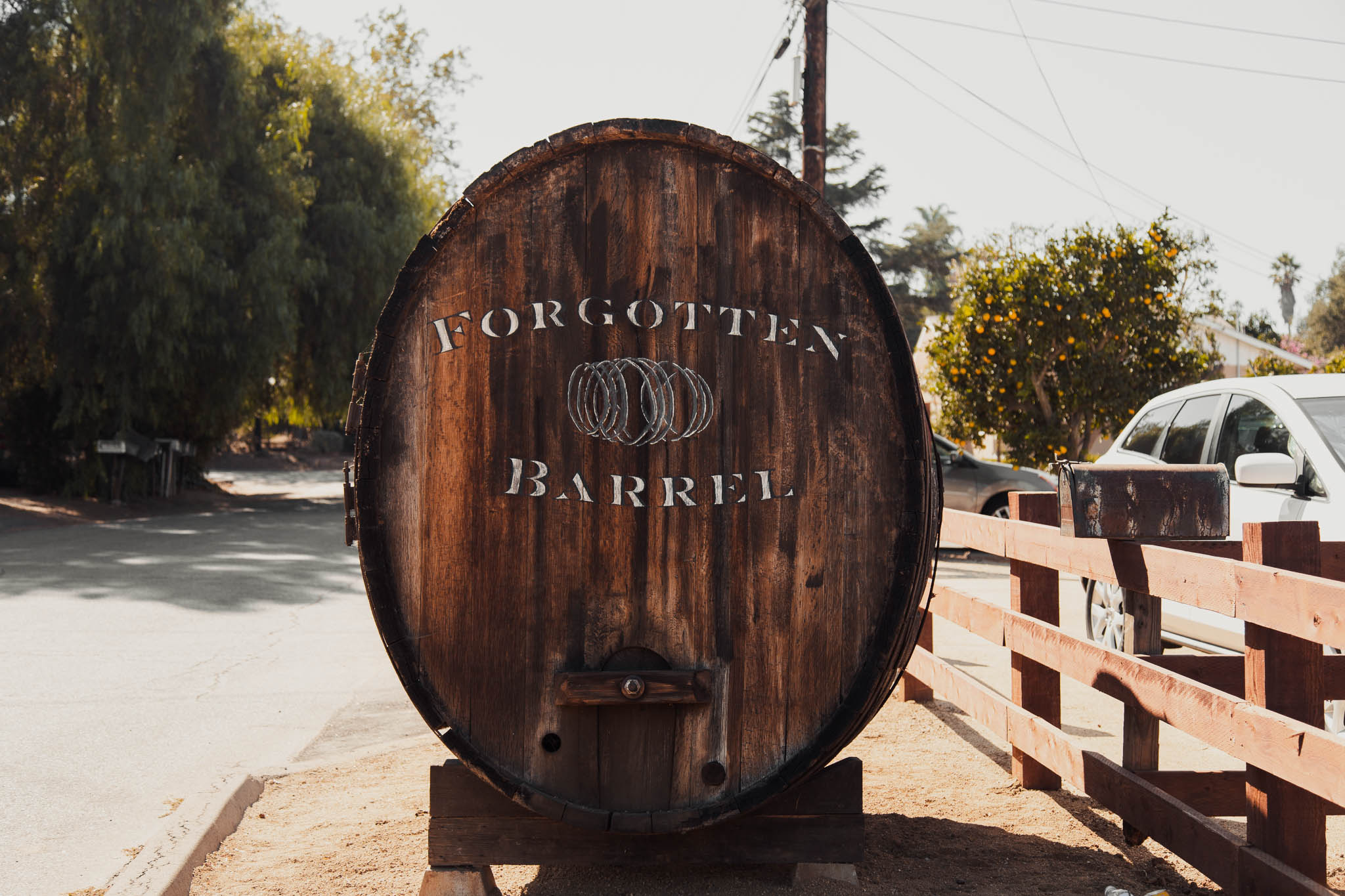 Hand Lettered Signage on Barrel by Amarie Design Co. at Forgotten Barrel Winery in San Diego