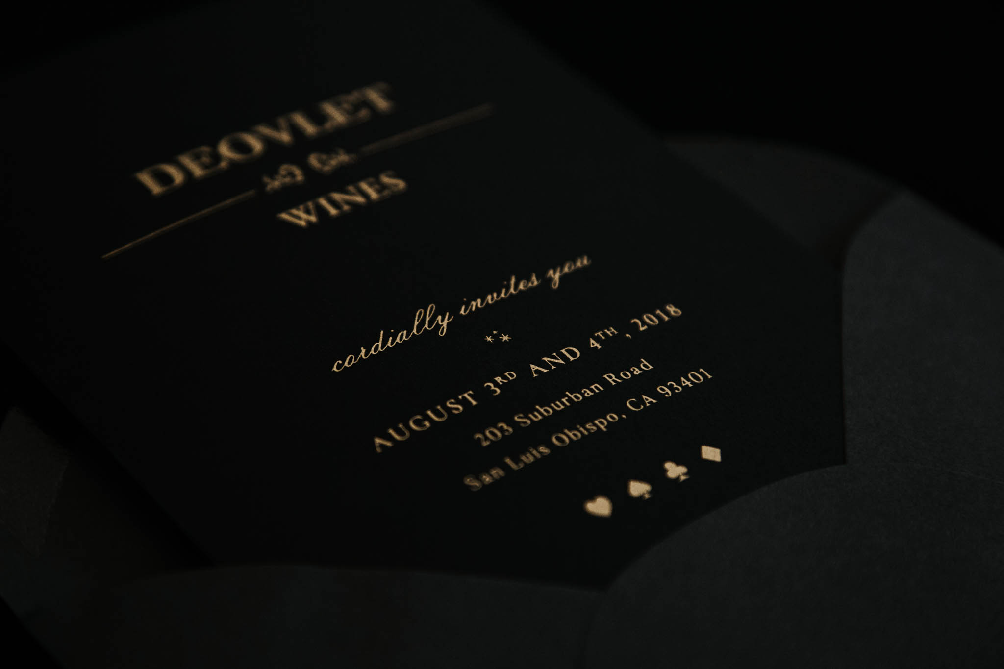 Metallic Gold on Black Custom Invitation Designer Amarie Design Co. 