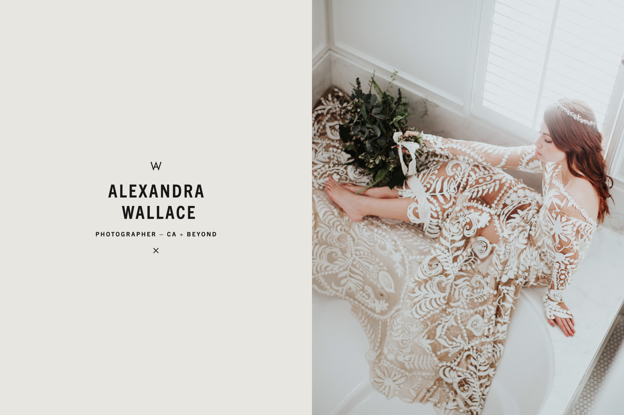 Photograph of Bohemian Bride in Lace Covered Gown - Brand Design for Photographer Alexandra Wallace