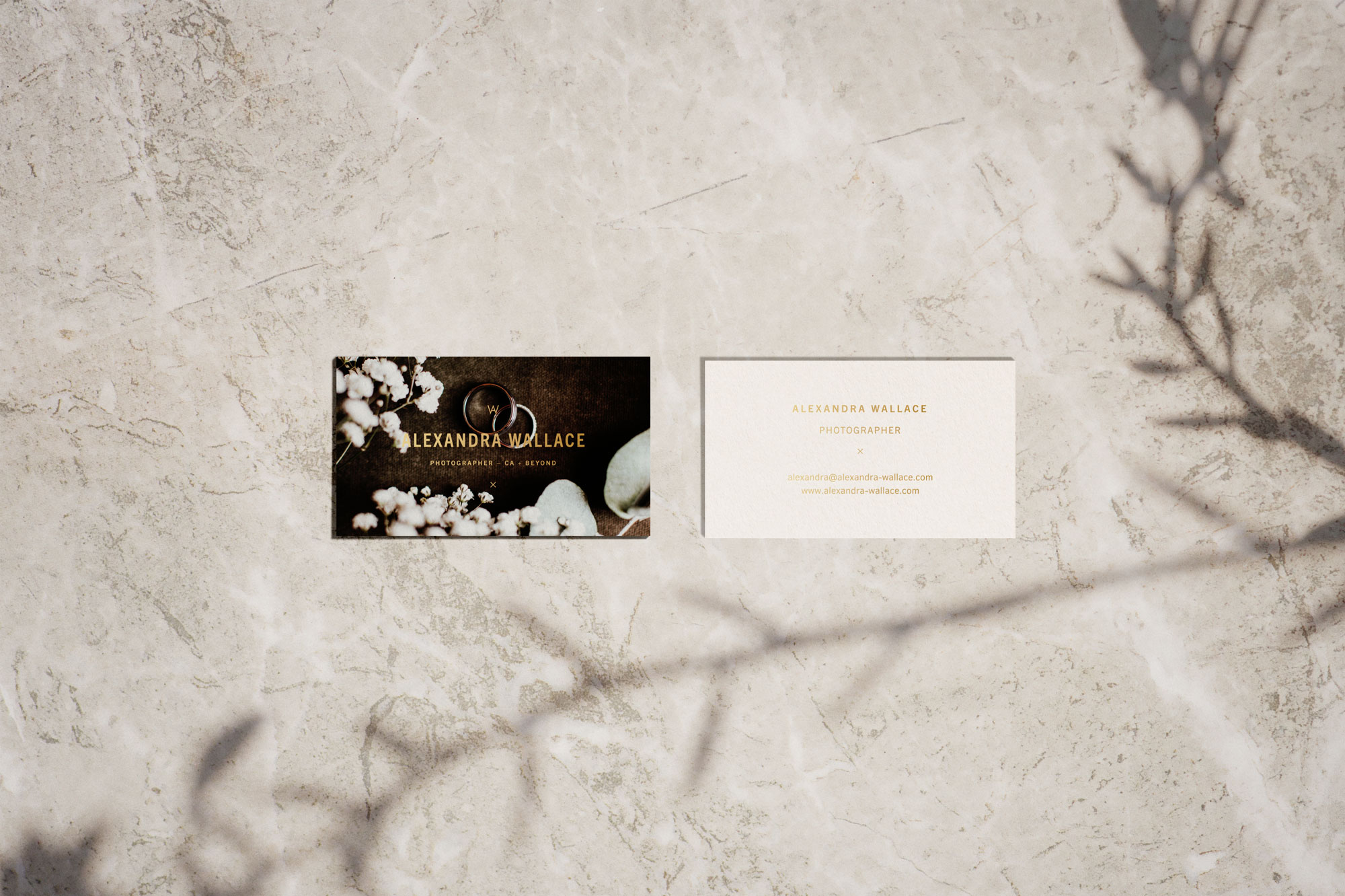 Gold Foil Business Card Design for San Luis Obispo Fashion and Wedding Photographer Alexandra Wallace