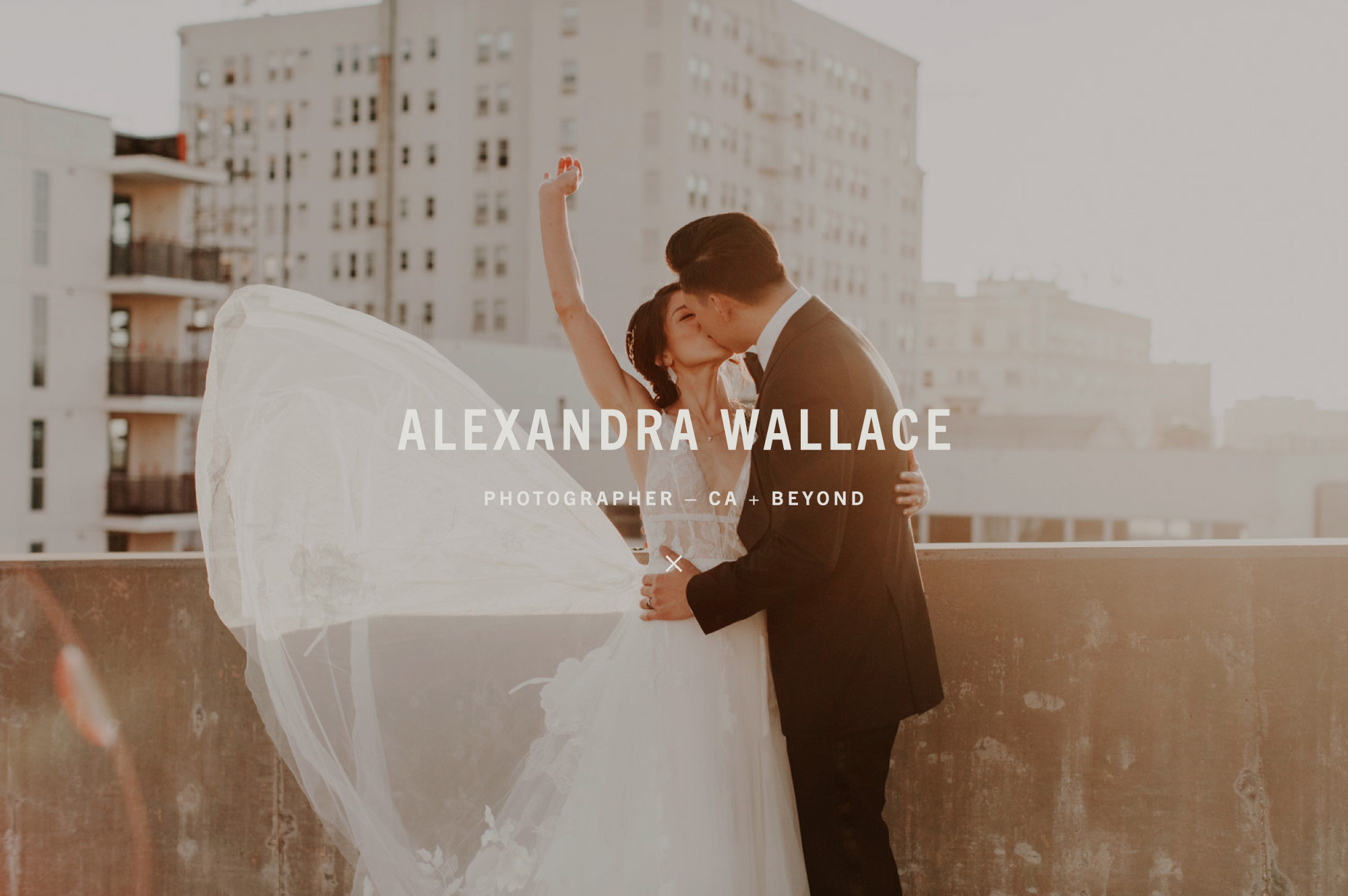 Primary Logo for Central Coast California Photographer Alexandra Wallace overlay with Urban Wedding Portrait